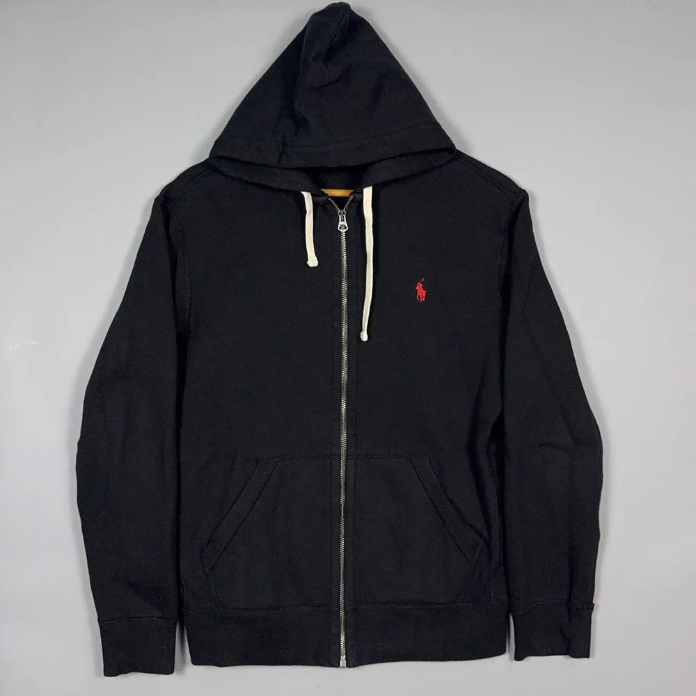 Polo Ralph Lauren Full Zip Hoodie Mens Size Medium Black Red Pony Fleece